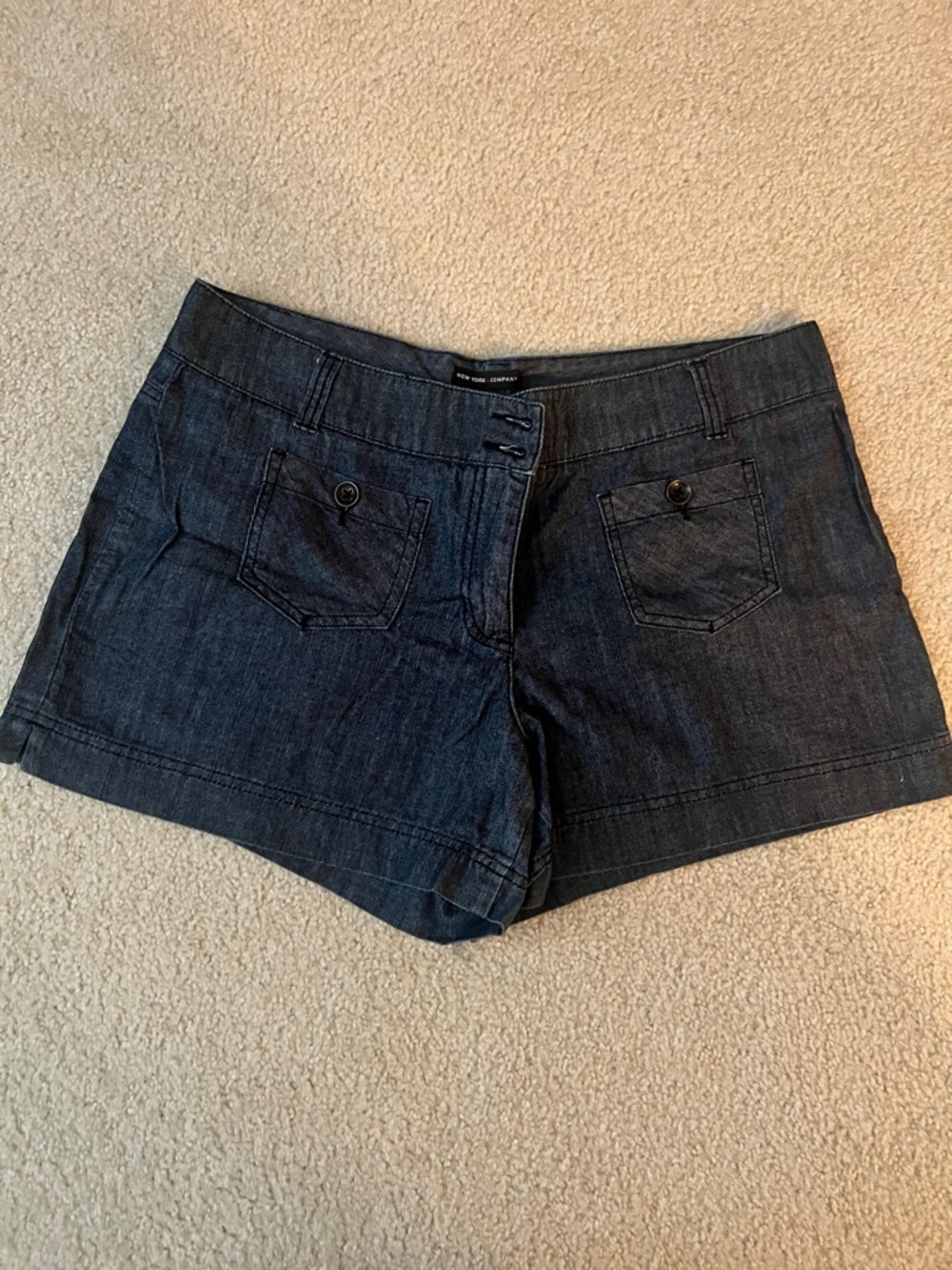 New York & Company Dark Blue Denim Shorts with Front Flap Pockets